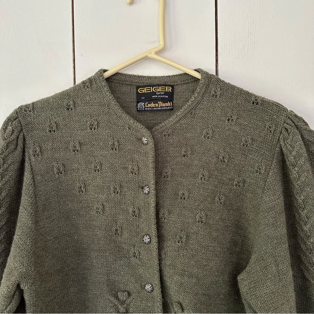 Geiger Women's Olive Cardigan Wool Sweater - Picture 5 of 12